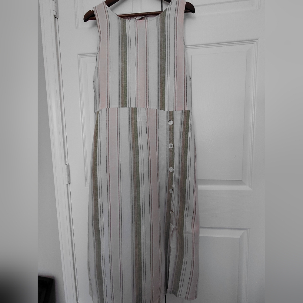 Womens Est.1946 Sleeveless Stripe Midi Dress  and Olive Linen Blend Size XL